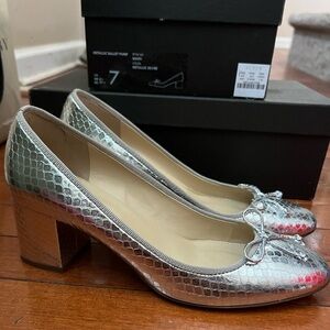 J Crew Chic Silver SnakeskinTextured Block Heel Pumps